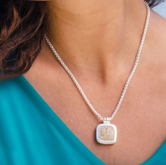 Cushion Cut Nautical White Marble Necklace