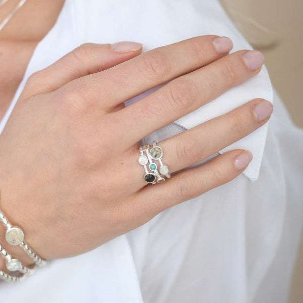 Seven Setting Rope Ring With Turquoise